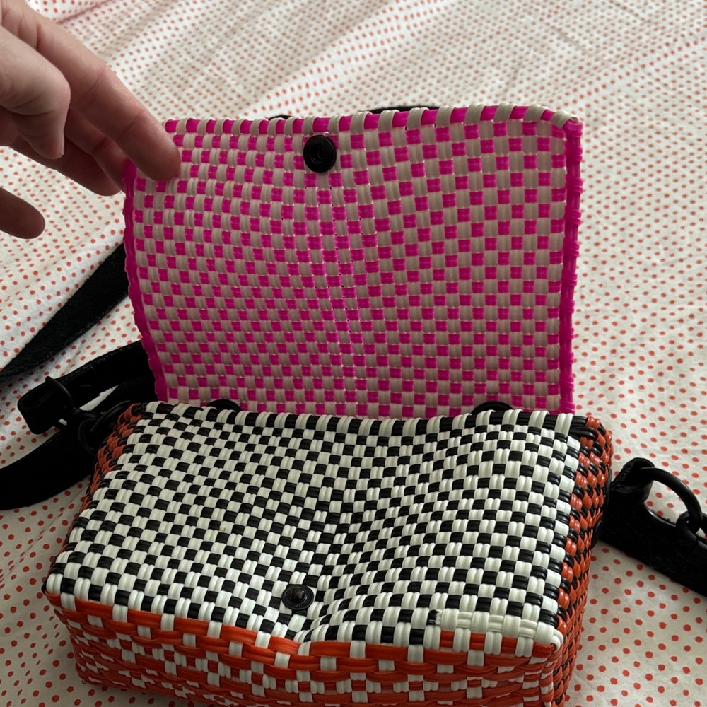 TRUSS Pink, orange and White Woven Handbag - Picture 3 of 4